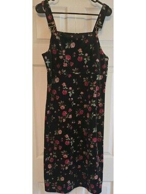 Vtg Velour Floral Overall Midi Dress Hanes Signature Sz M Boho Cottage Core